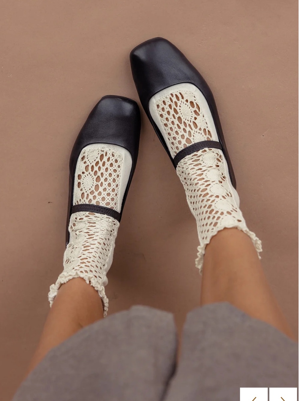 Roolee Black Ballet Flats with Cream Crochet Inset - Picture 2 of 2